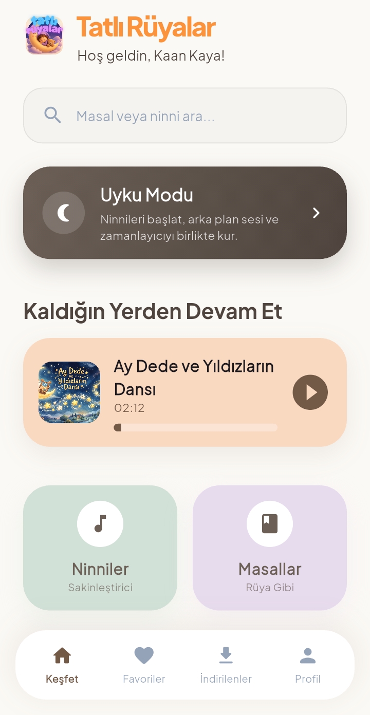 Tatlı Rüyalar uygulamasının keşfet ekranı
